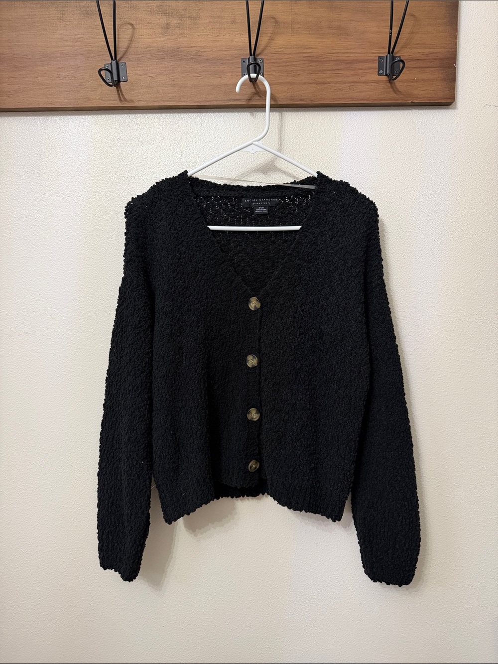 Social Standard by Sanctuary Cozy Black V-Neck Button Cardigan Sweater